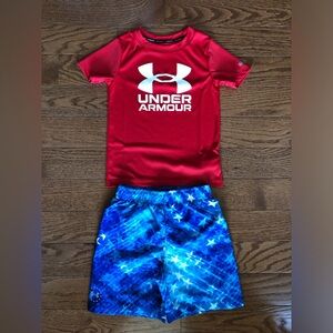 Under Armour Americana Rash Guard and Swim Trunks Set- size 4